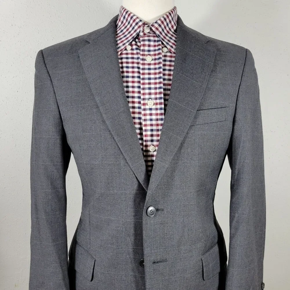 JOS‎ A BANK Model 810 Men's Sport Coat Blazer Two Button Gray Plaid Wool 38R